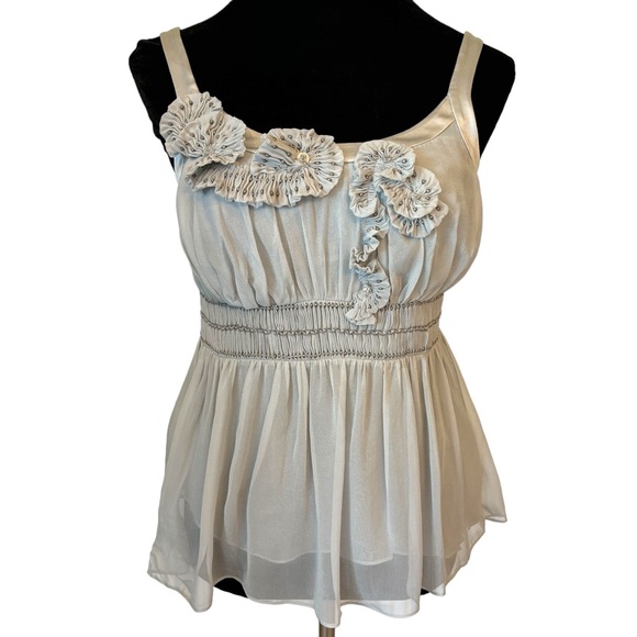 Hilton Hollis Gray Pleated Sheer Top Size 4 - Picture 2 of 8